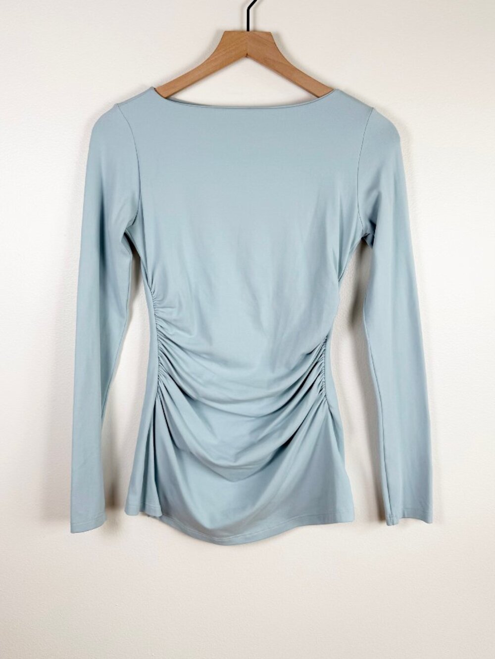 Susana Monaco Side Ruched Long Sleeve Boatneck Top Size S